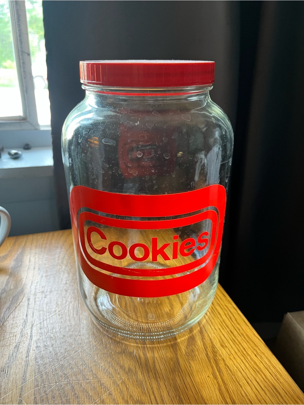 Vintage Red Glass Cookie Jar with Lid 70’s 80’s 10 inch Tall Food Storage